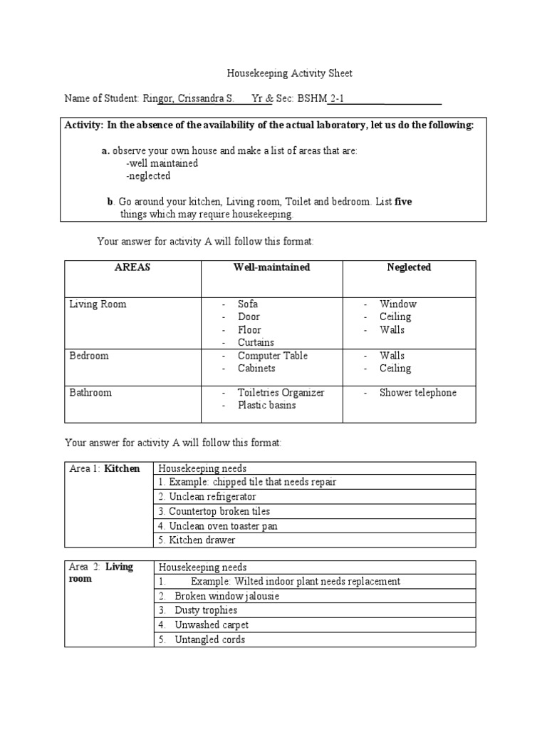 Housekeeping Task for Students | PDF | Bathroom | Room