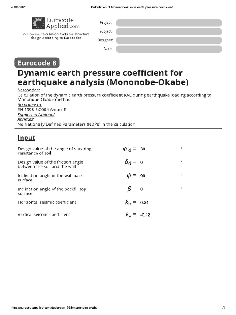 Calculation of Mononobe-Okabe Earth Pressure Coefficient | PDF | Computers