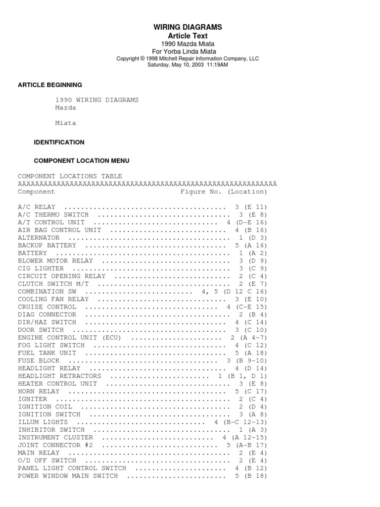 1990 - Miata Wiring Diagrams | PDF | Relay | Components