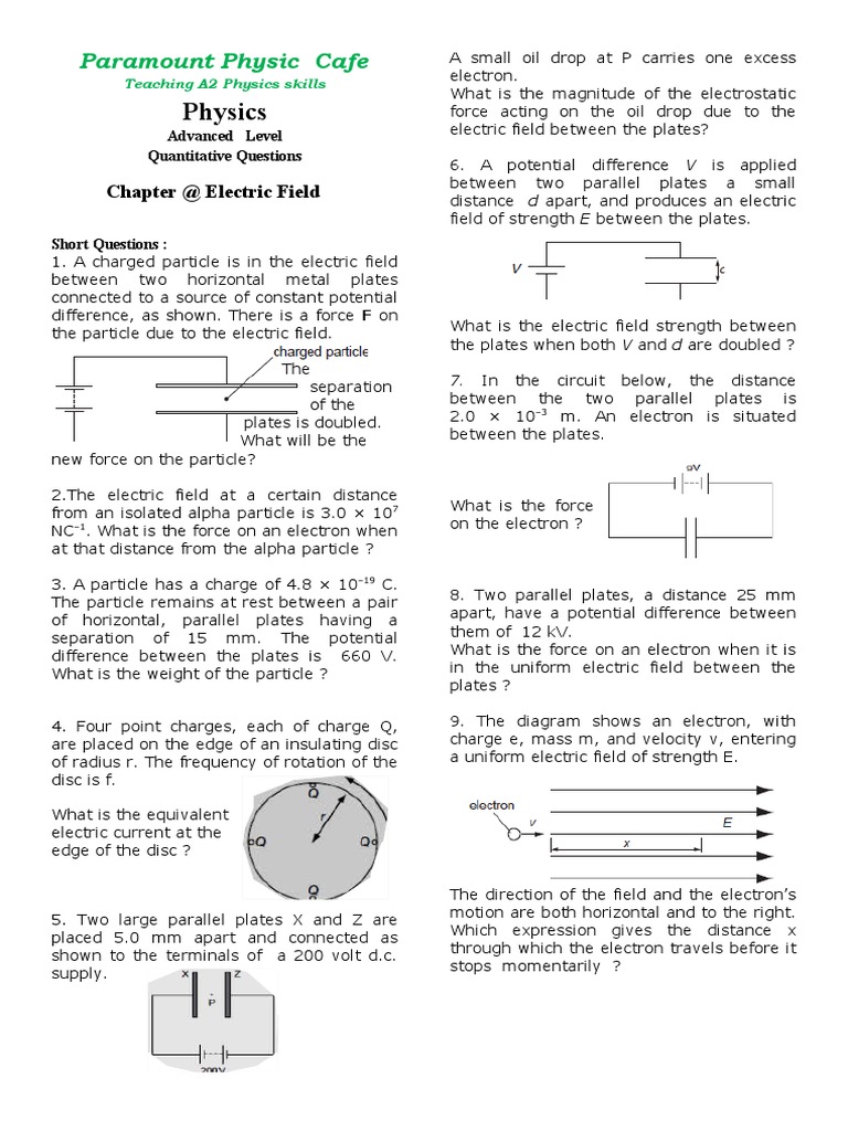 A 2 Edexcel Physics WS On Electric Field | PDF | Electric Field ...