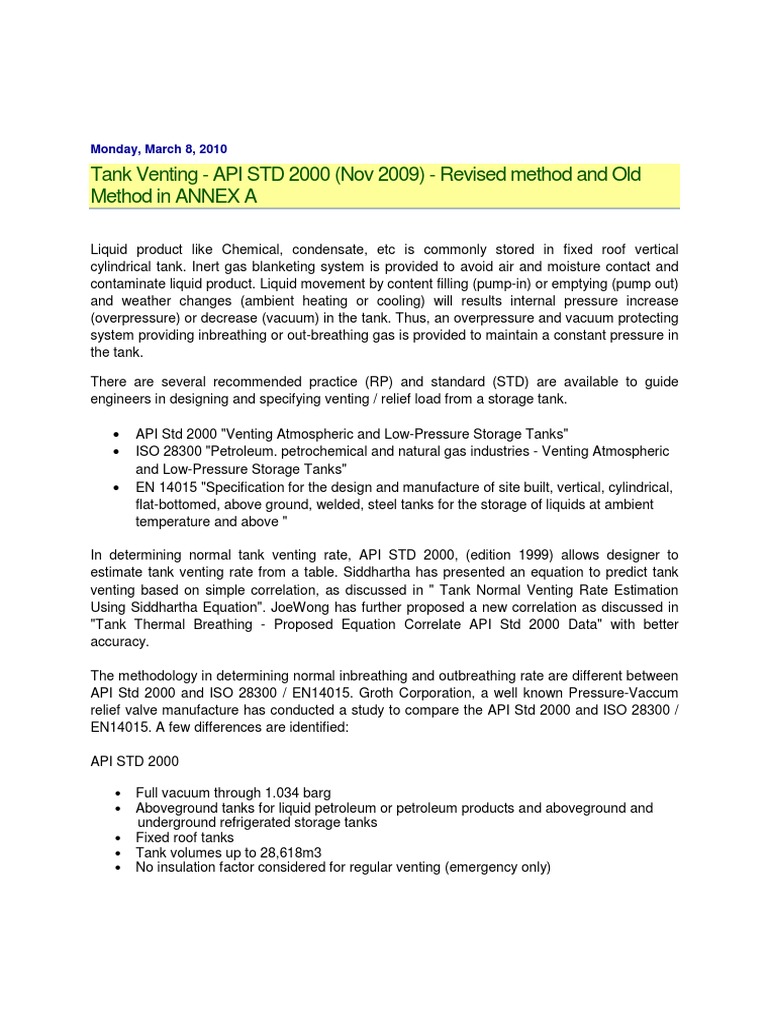API STD 2000 Venting Methodology Update | PDF | Chemical Engineering ...
