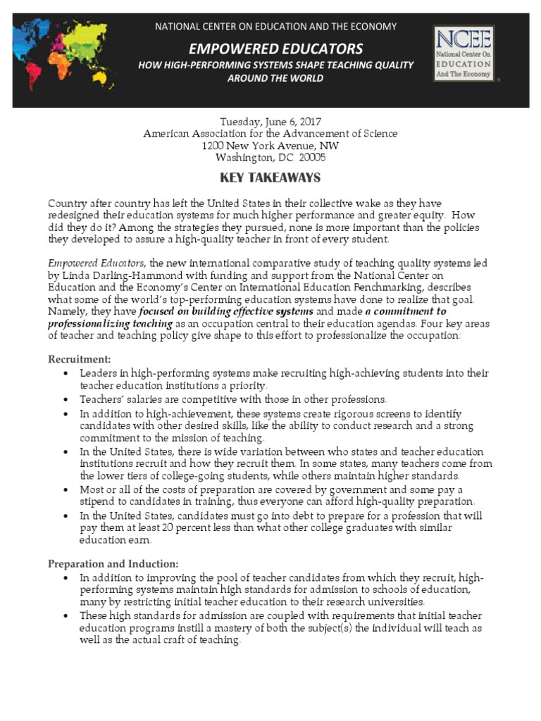 Empowering Teachers in Global Education Systems | PDF | Teacher ...