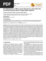 An Assessment of Motorcycle Operation in Ado-Odo Ota Local Government Area of Ogun State, Nigeria