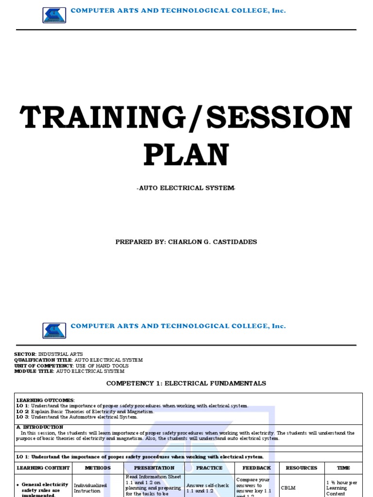 Auto Electrical Training Plan PDF Electricity Learning
