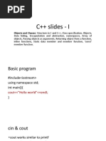 C++ Slides - I: Objects and Classes: Structure in C and C++, Class Specification, Objects