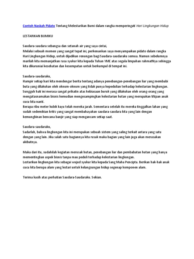 Contoh Naskah Pidato Tentang Melestarikan Bumi dalam