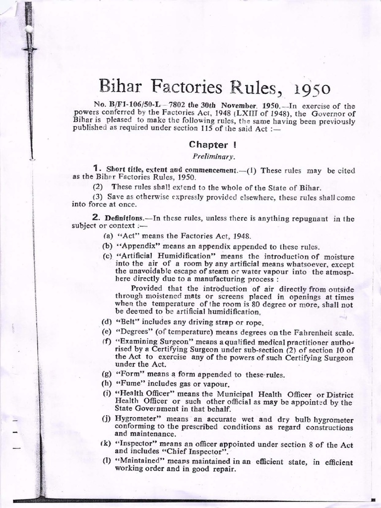 Bihar Factories Rules 1950 PDF License Business