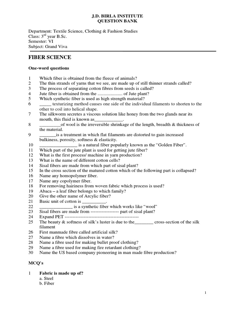 TCFS Grand Viva Sample Questions | PDF | Weaving | Loom