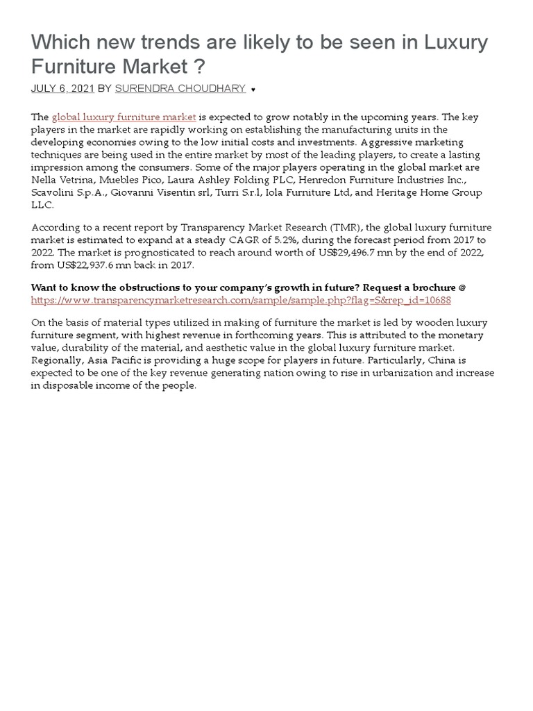 Luxury Furniture Market FutureGrowth, Regional