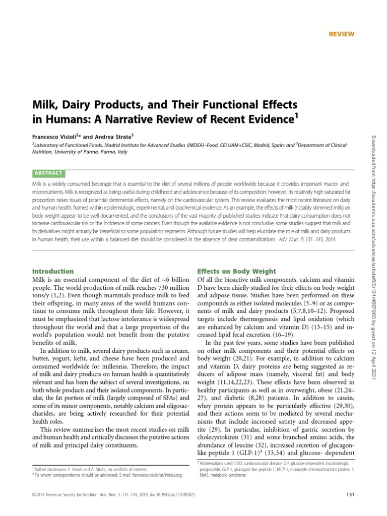 Milk, Dairy Products, and Their Functional Effects in Humans PDF