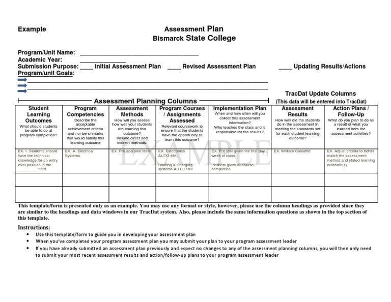 Plan State College: Example Assessment Bismarck PDF Educational