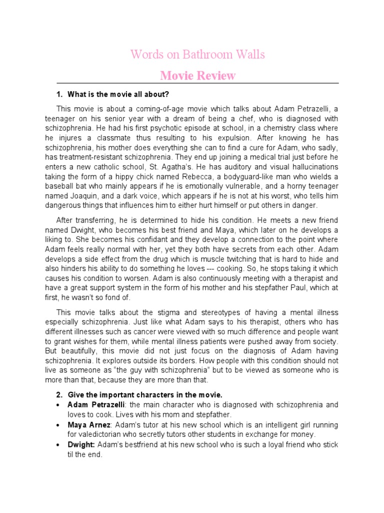 Words On Bathroom Walls Review PDF Hallucination Schizophrenia