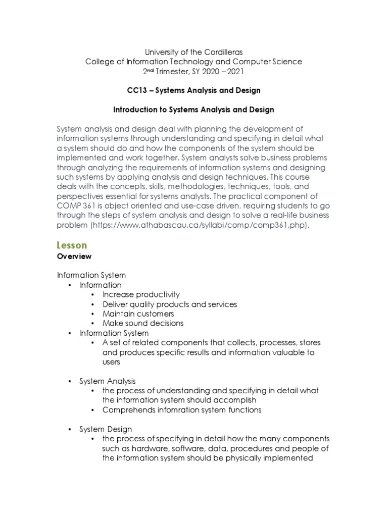 Systems Analysis and Design Overview | PDF | System | Information System