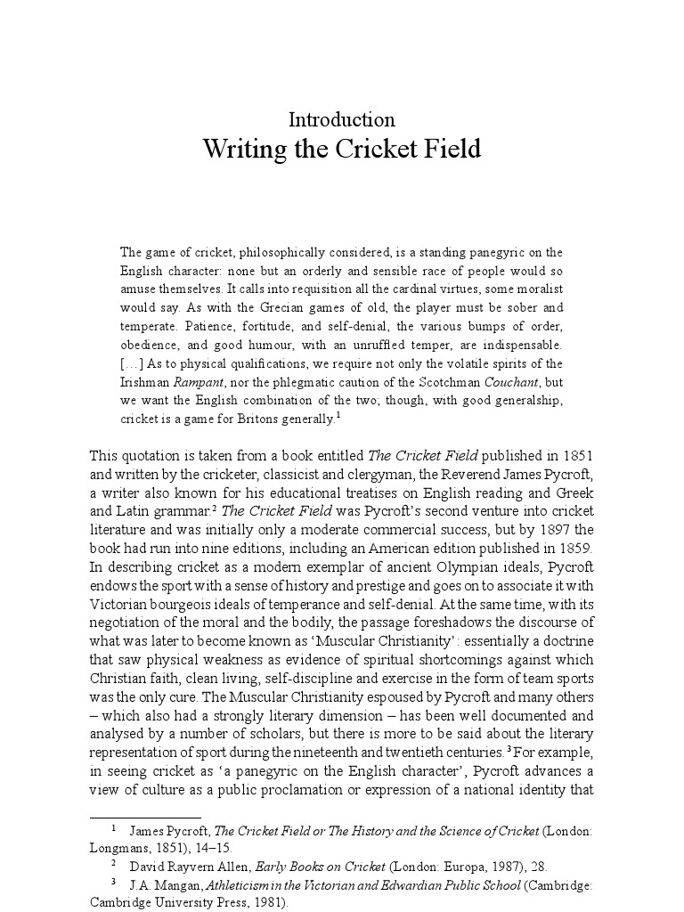 Writing The Cricket Field: Rampant, Nor The Phlegmatic Caution of The ...