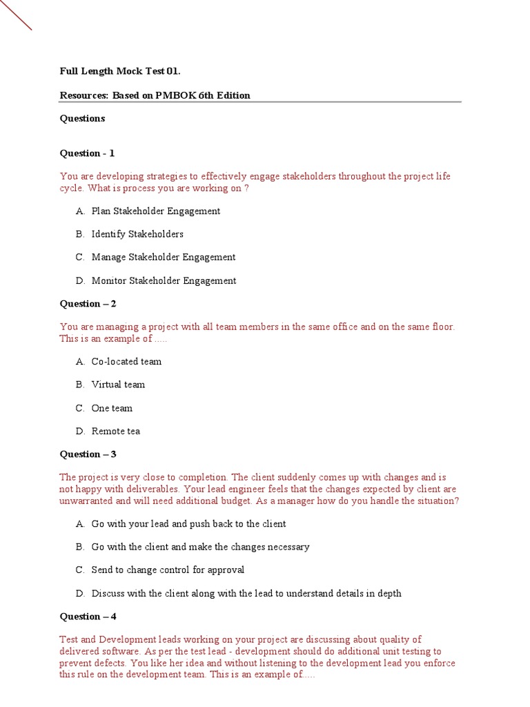 Full Length Mock Test 01 - Edited | PDF | Project Management | Sales