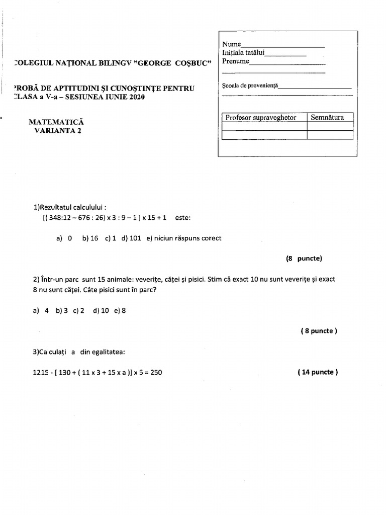 Mate - Info.Ro.4929 SUBIECTE MATEMATICA - FORMAREA CLASEI A V-A - CNB ...
