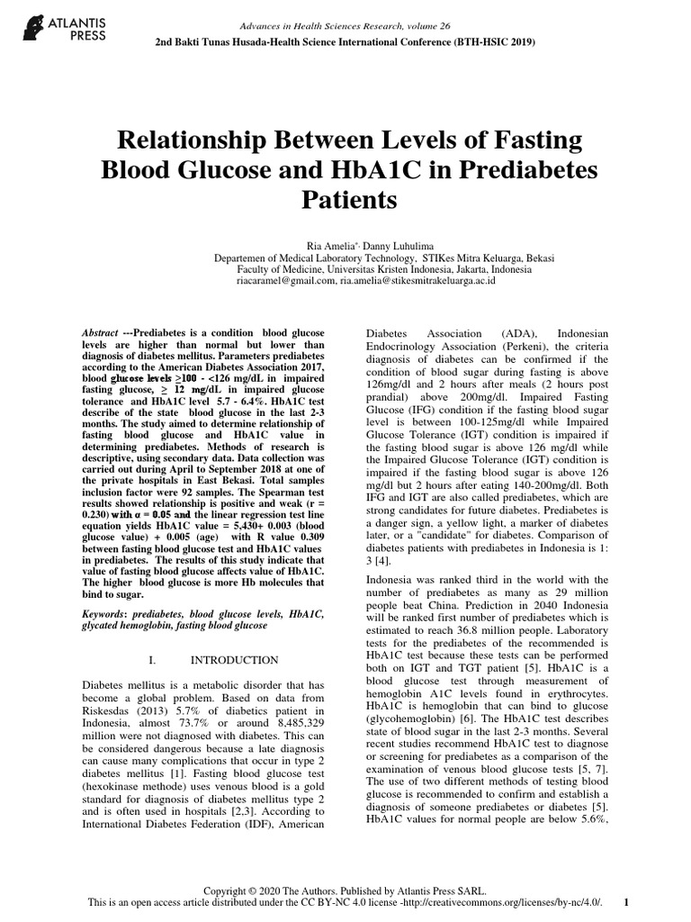Relationship Between Levels of Fasting Blood Glucose and Hba1C in ...