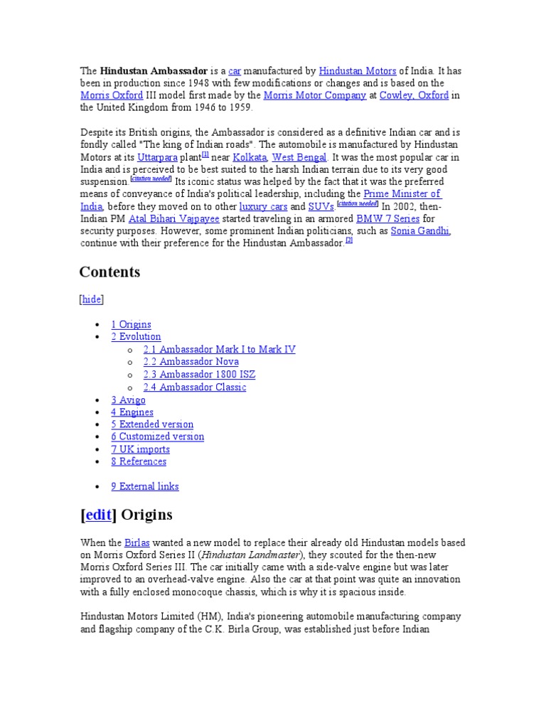 History and Evolution of the Ambassador Car | PDF | Car | Motor Vehicle ...
