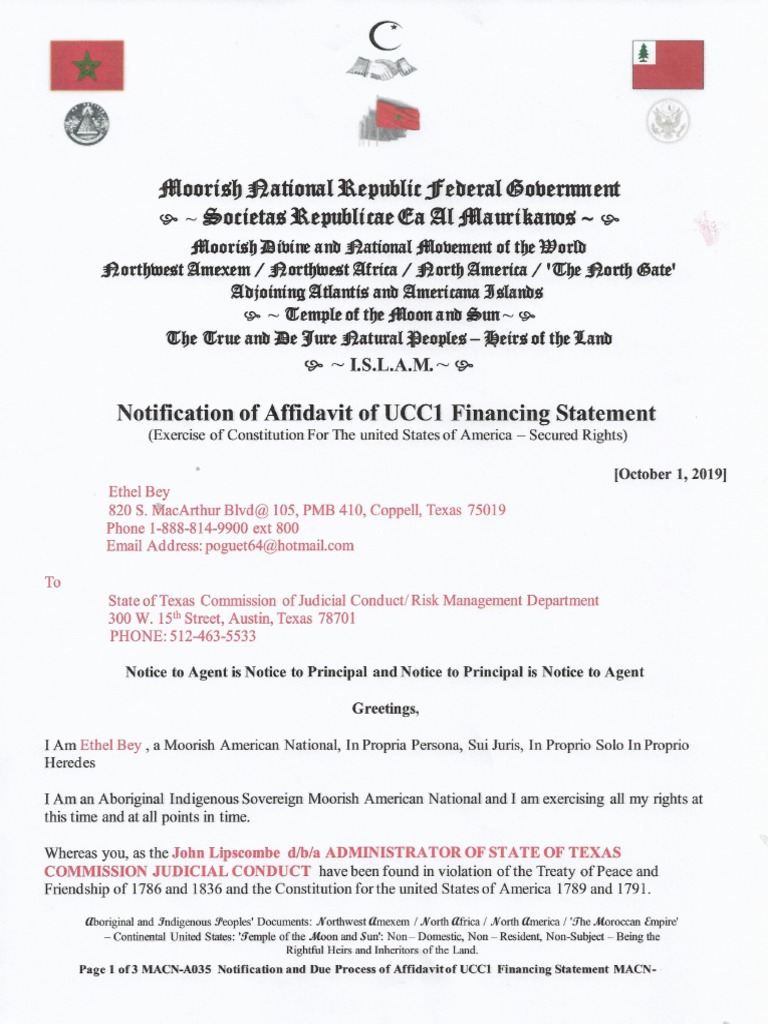 Ucc 1 Financing Statement Central Amexem State of Texas Commission ...