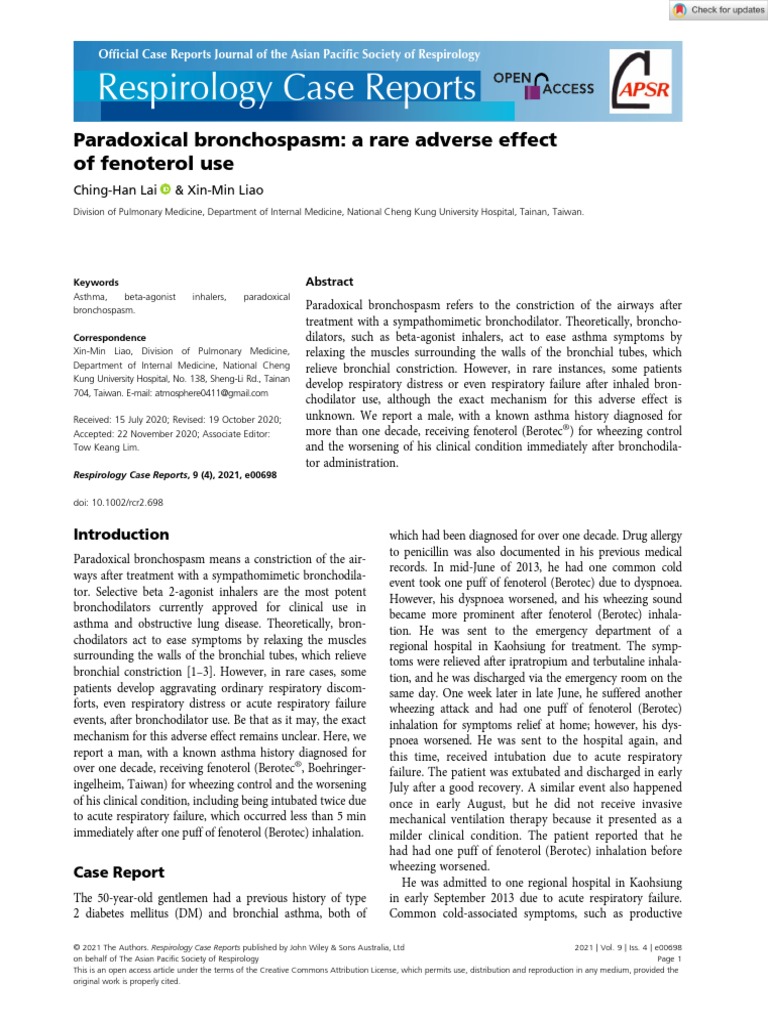 Respirology Case Reports Paradoxical Bronchospasm A Rare Adverse