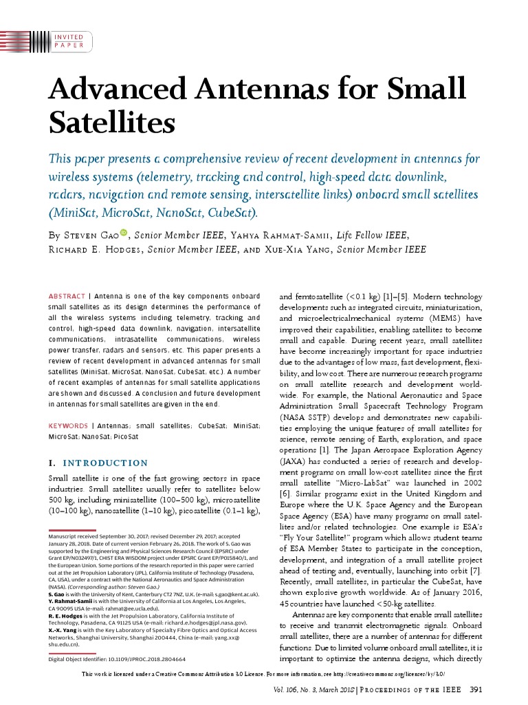 Advanced Antennas for Small Satellites | PDF | Antenna (Radio) | Satellite