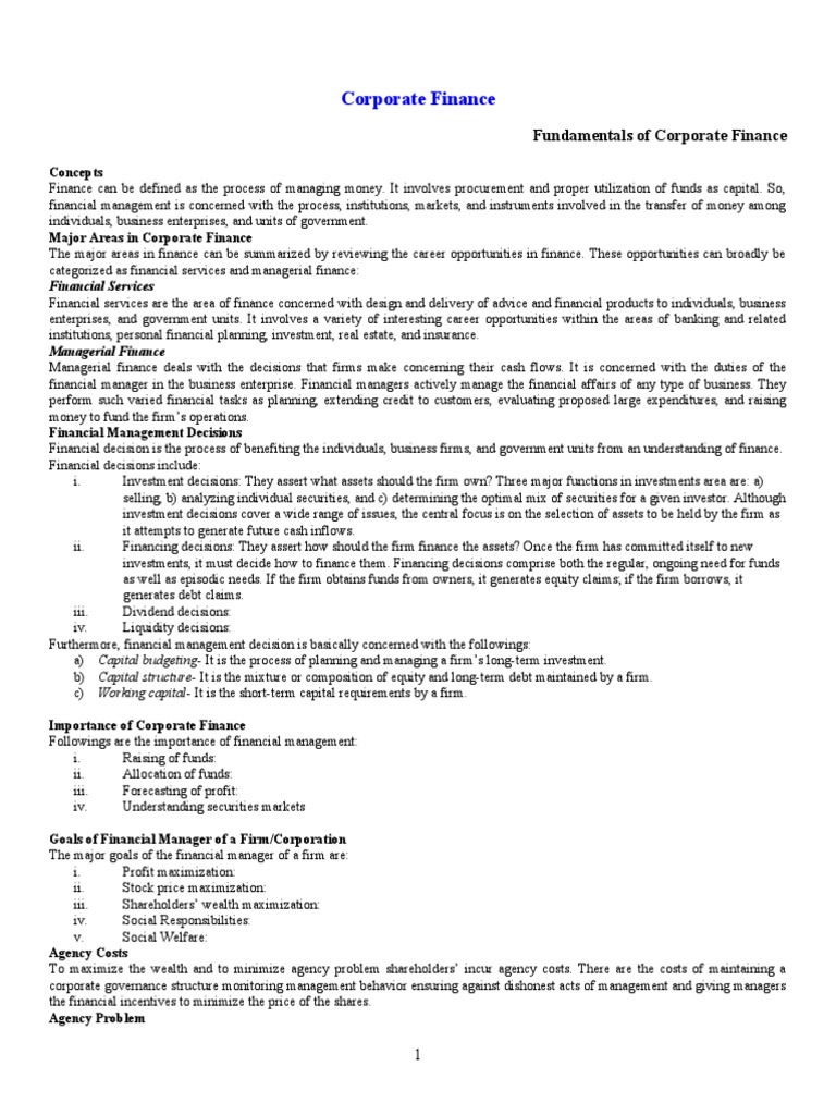 Corporate Finance Essentials Guide | PDF | Cost Of Capital | Dividend