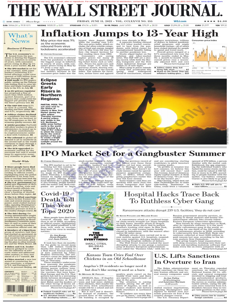 Wallstreetjournal 20210611 TheWallStreetJournal | PDF | Unemployment |  Social Science