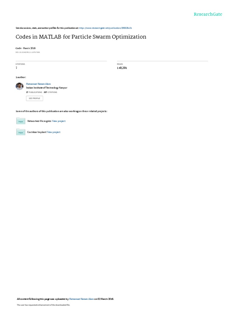 Codes in MATLAB For Particle Swarm Optimization: March 2016 | PDF ...