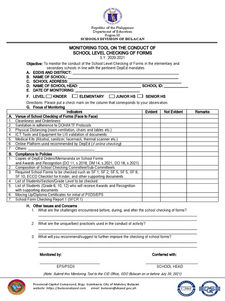 School Forms Checking Monitoring Tool | PDF | Wellness | Medical