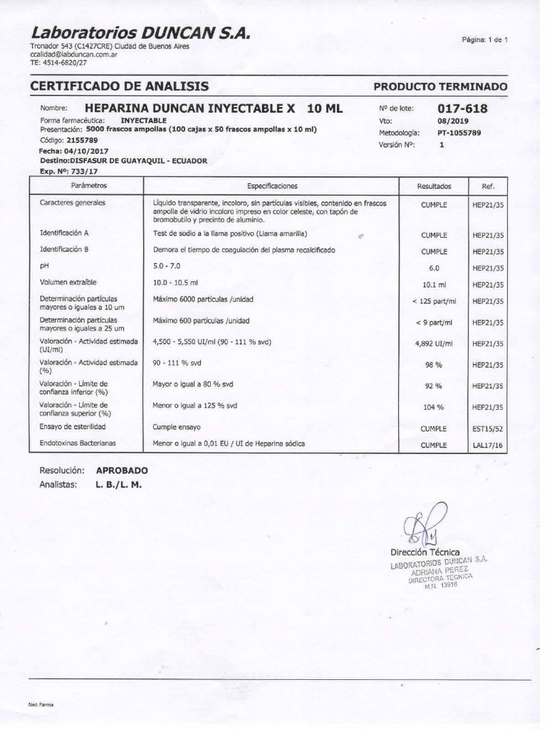 CERTIFICADO-DE-ANÁLISIS-001-1 Modelo | PDF