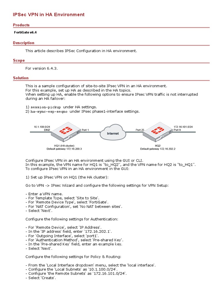 IPSec VPN Configuration for HA Setup | PDF | Virtual Private Network ...