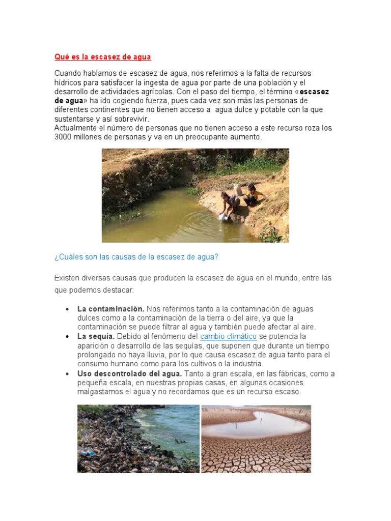 Causas y consecuencias de la escasez de agua | PDF | Escasez de agua ...