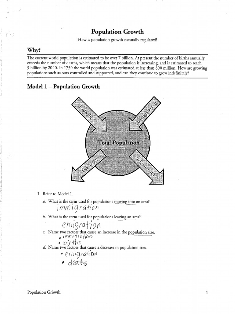 Population Growth ANSWERS PDF