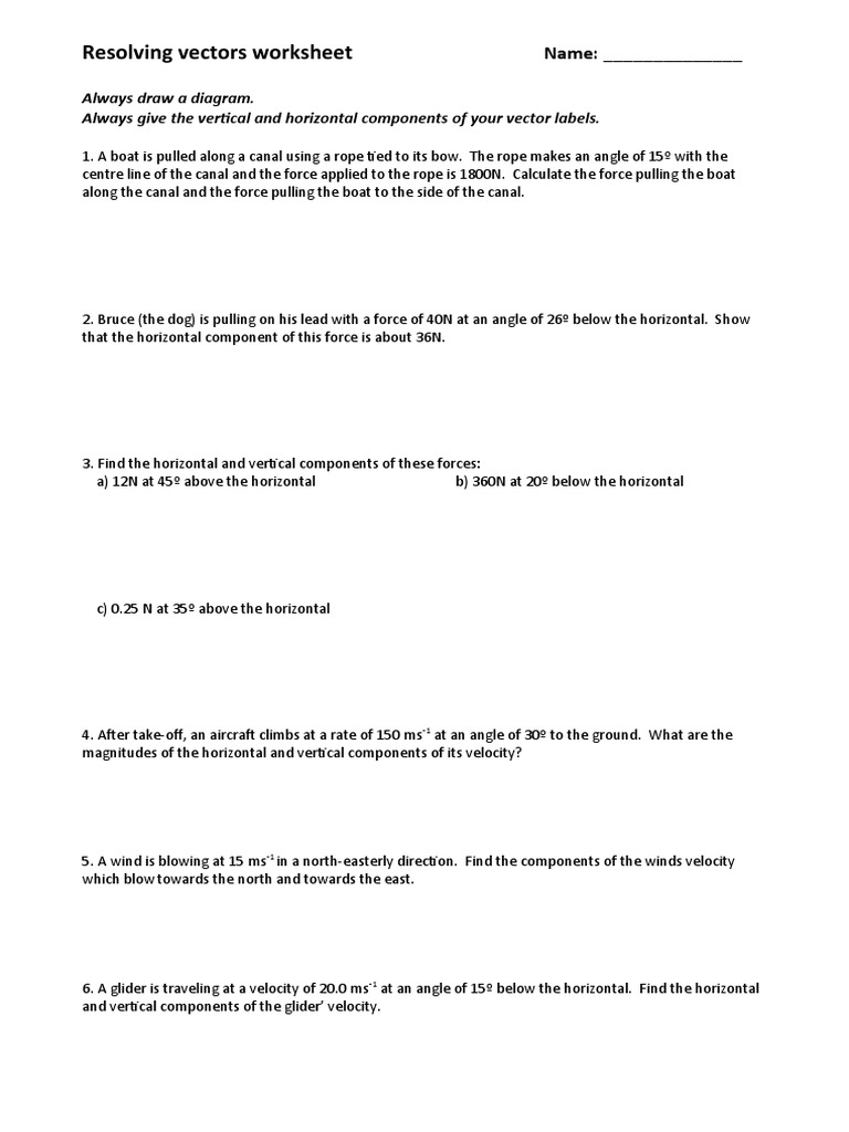 Resolving Vectors Worksheet Pdf