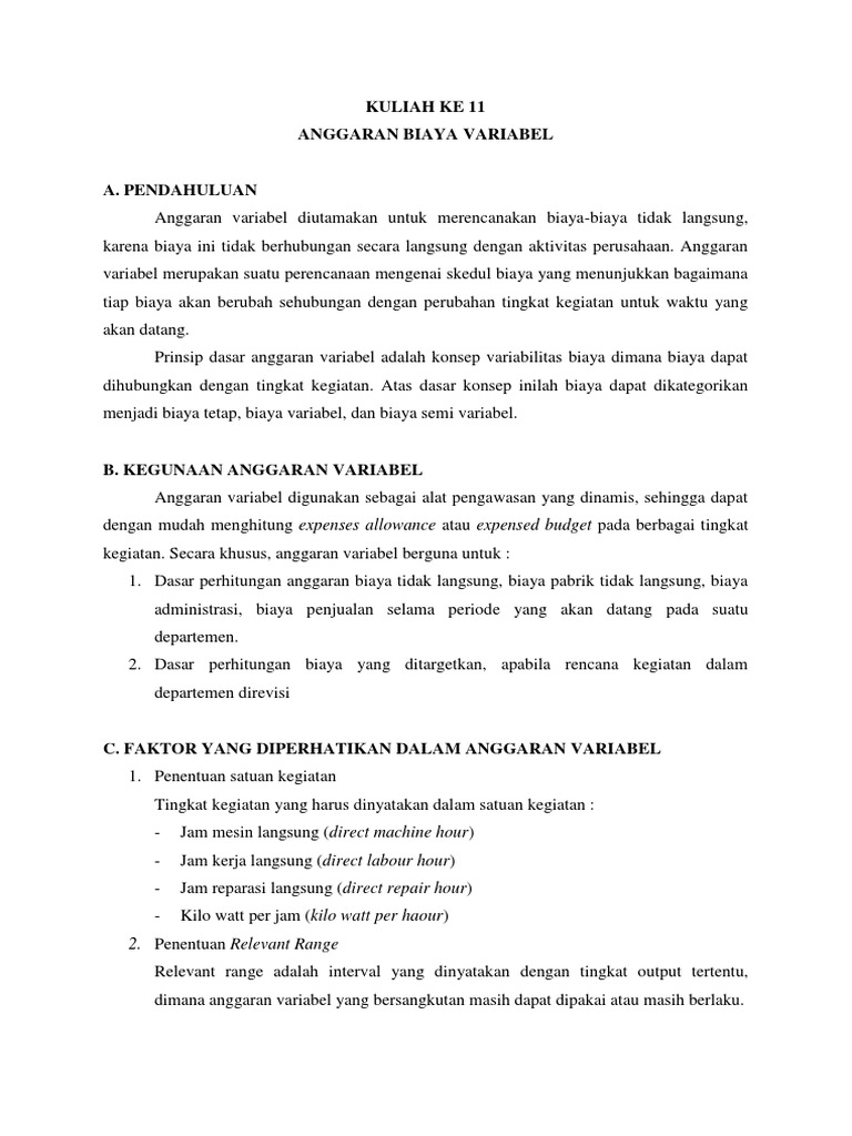 Anggaran Biaya Variabel dan Relevansinya | PDF