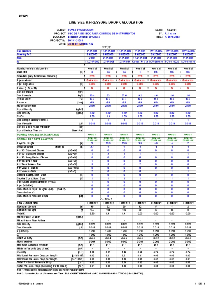 Line Size and Pressure Drop Analysis | PDF | Liquids | Gases