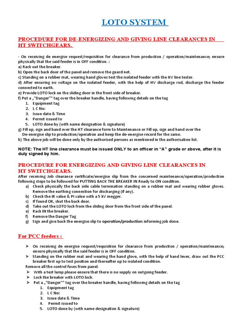 Electrical Loto Procedure PDF Fuse (Electrical) Electrical Components