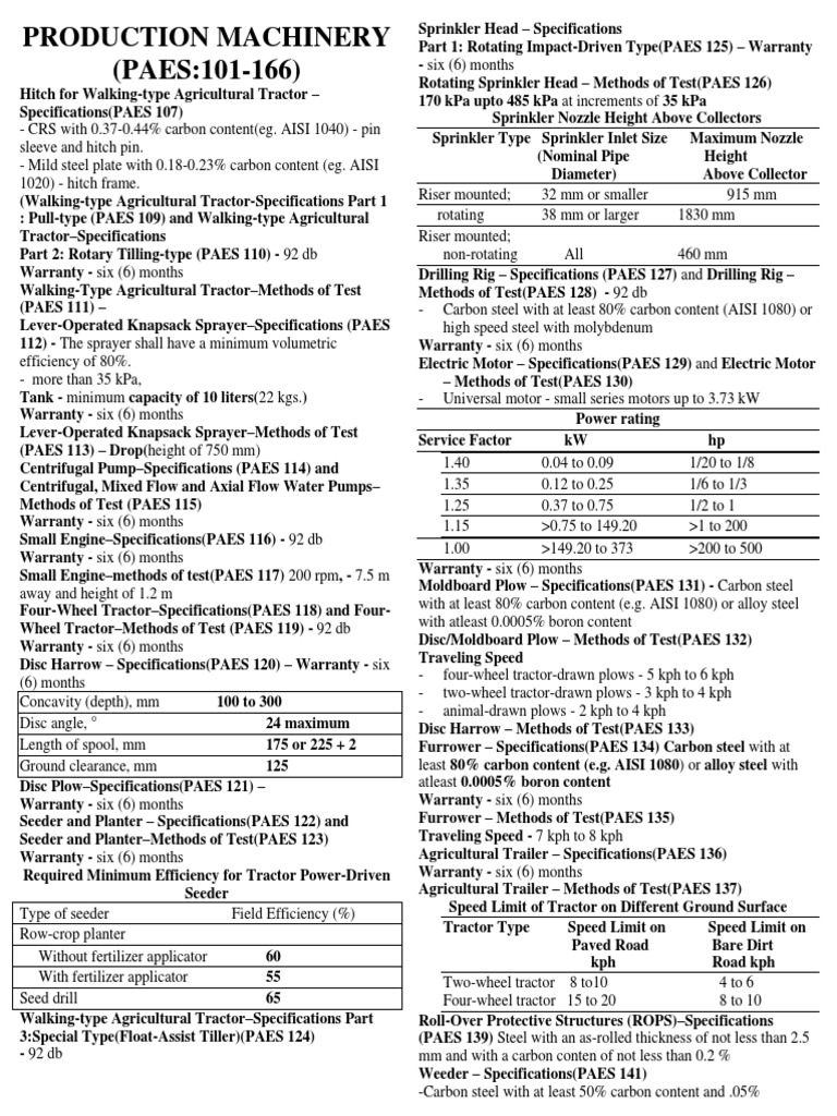 Agricultural Machinery Specifications PAES | PDF | Rail Transport ...