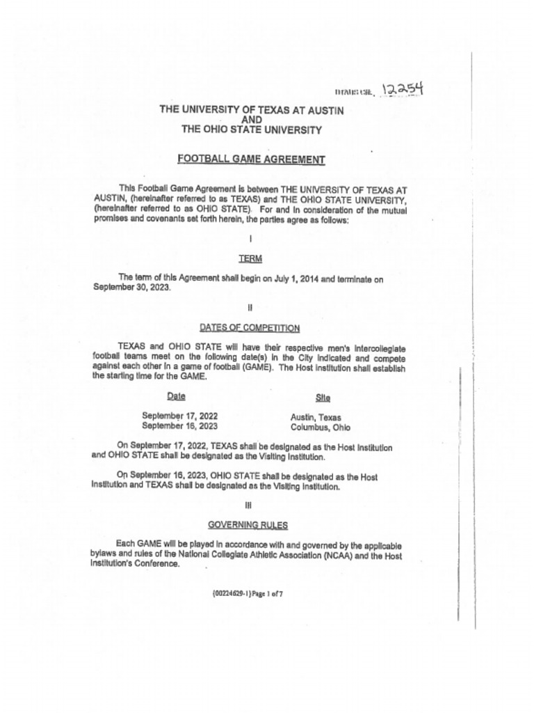Texas Game Contract (2025, 2026) PDF Big 12 Conference Big Ten