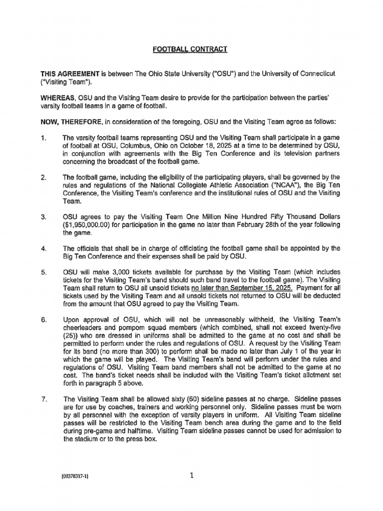 UConn - Game Contract (2025) | PDF