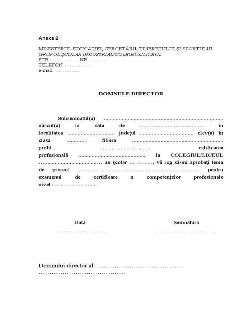 1.5 Anexa2 Solicitare Tema Proiect | PDF