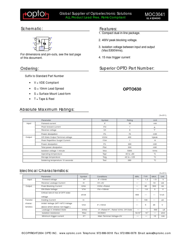 Features: Schematic:: Global Supplier of Optoelectronic Solutions | PDF ...