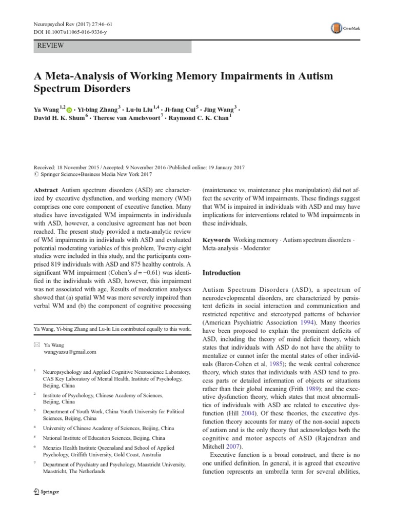 Working Memory Impairments in ASD | PDF | Autism Spectrum | Autism