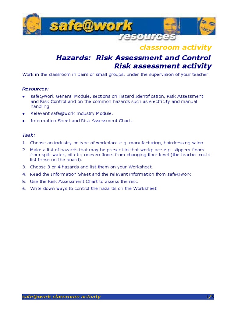 Classroom Hazard Assessment Activity | PDF | Hazards | Risk