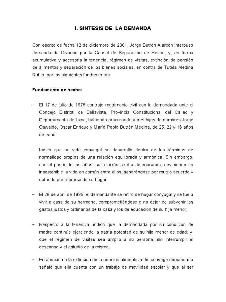 Demanda de Divorcio de Jorge Butrón | PDF | Divorcio | Ley procesal