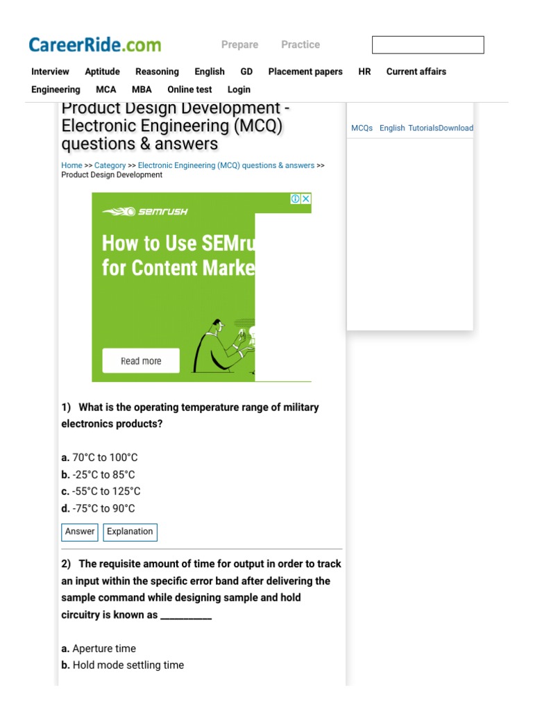 Product Design Development Electronic Engineering (MCQ) Questions