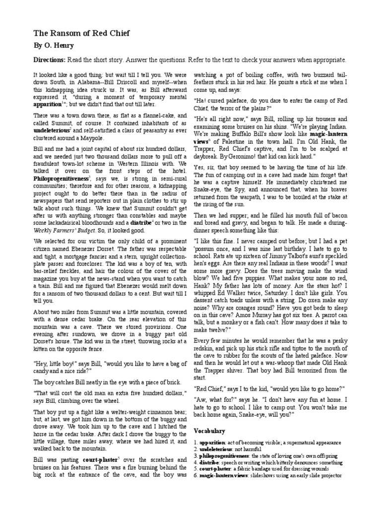 The Ransom of Red Chief Summary PDF