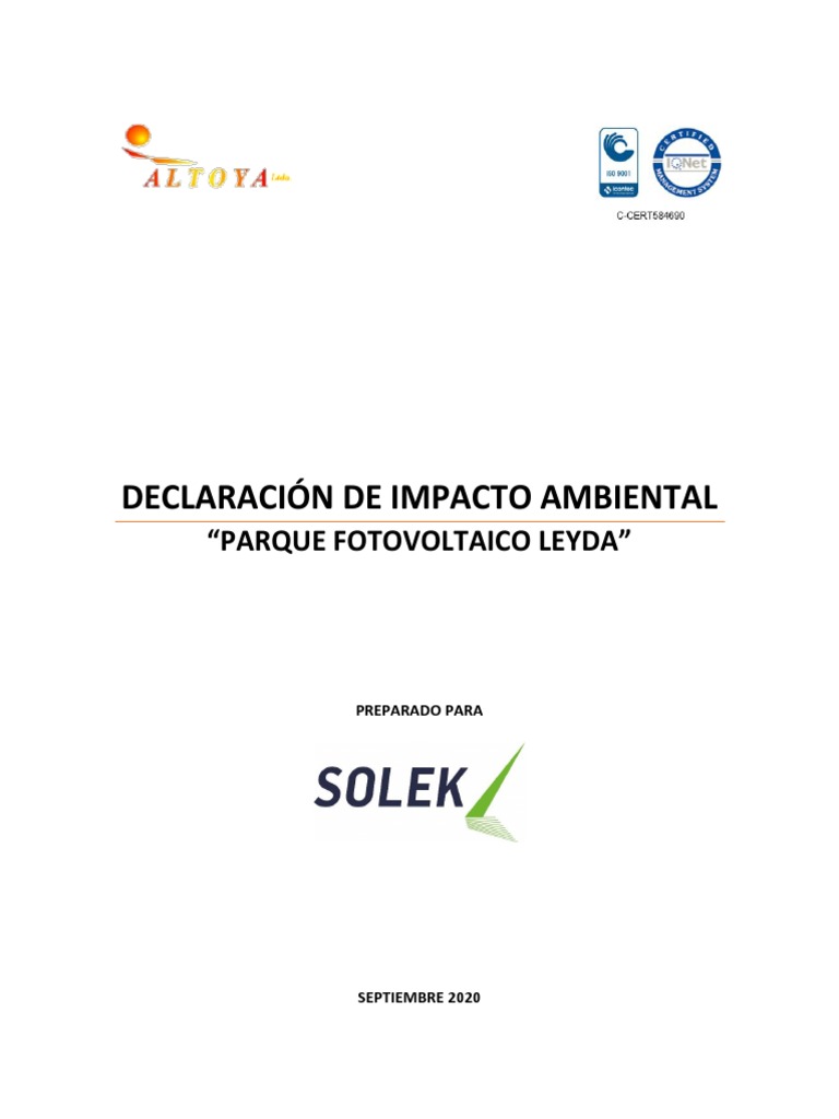 Declaración de Impacto Ambiental Leyda | PDF | Fotovoltaica | Santiago