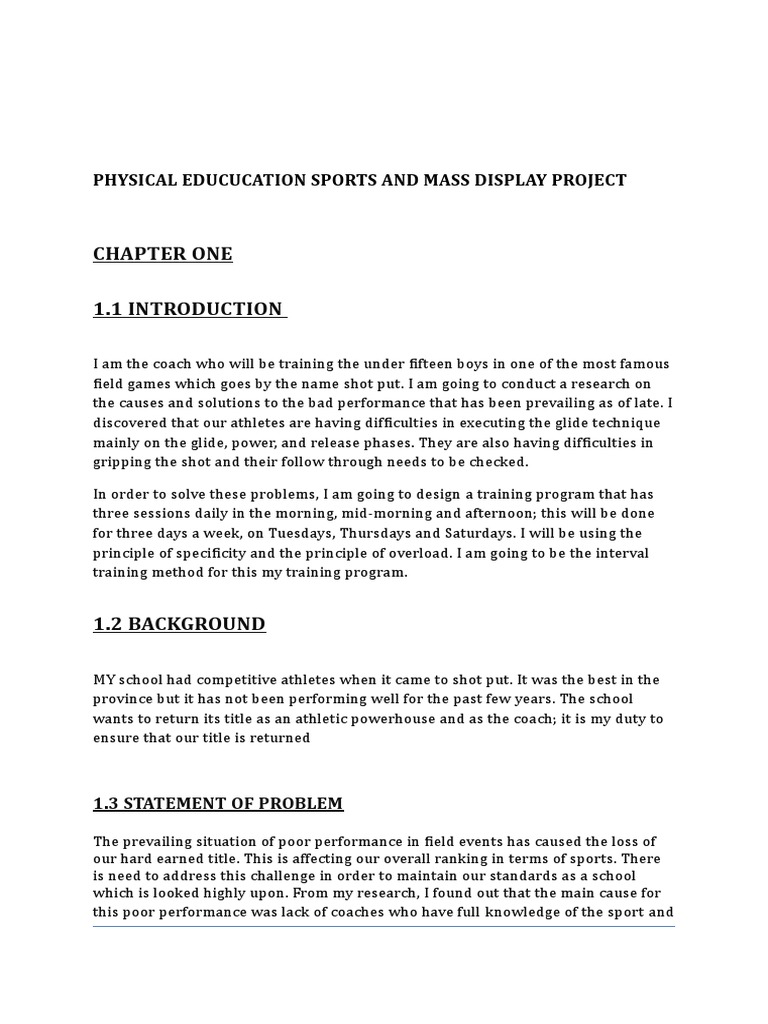 Physical Education Sports and Mass Displays Project - Martin Khumalo