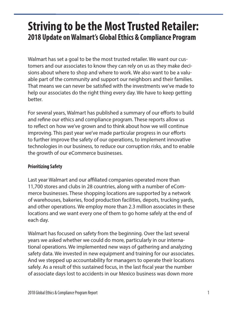 Walmart's 2018 Ethics & Compliance Update | PDF | Supply Chain | Walmart